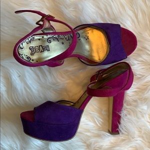 Pink and Purple Strapped Chunky Heels